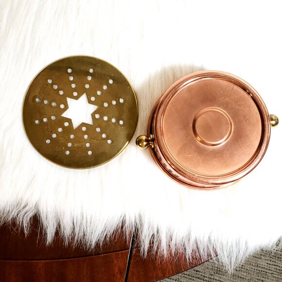 MCM VINTAGE BRASS COPPER CANDLE HOLDER / WARMING DISH / TEA WARMER - Picture 8 of 12